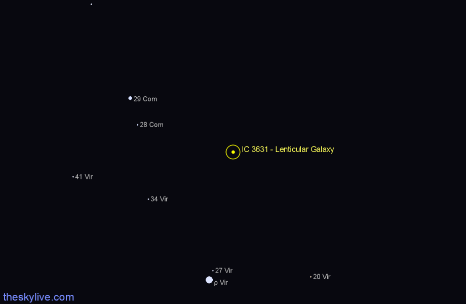 Finder chart IC 3631 - Lenticular Galaxy in Virgo star