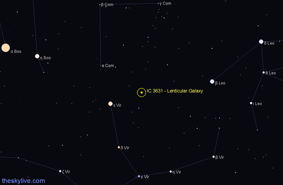 Finder chart IC 3631 - Lenticular Galaxy in Virgo star