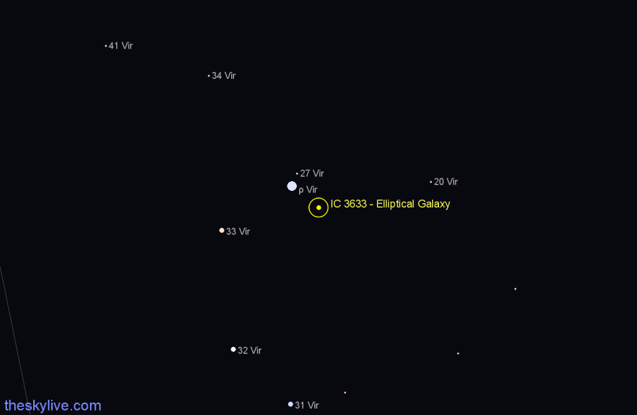 Finder chart IC 3633 - Elliptical Galaxy in Virgo star