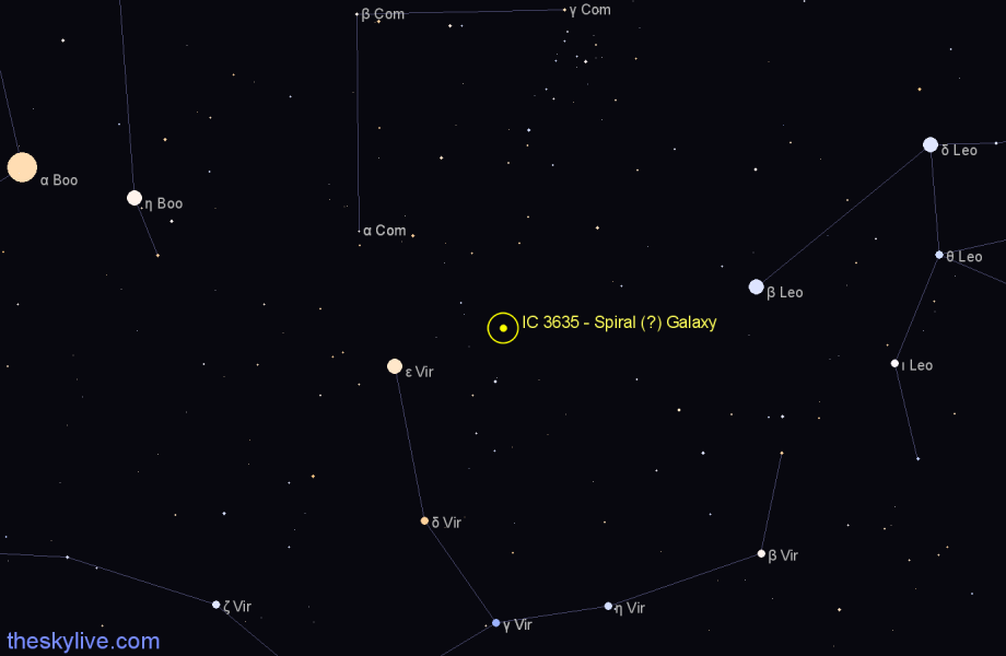Finder chart IC 3635 - Spiral (?) Galaxy in Virgo star