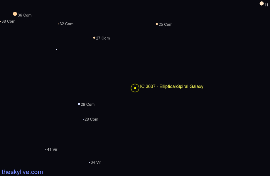Finder chart IC 3637 - Elliptical/Spiral Galaxy in Coma Berenices star