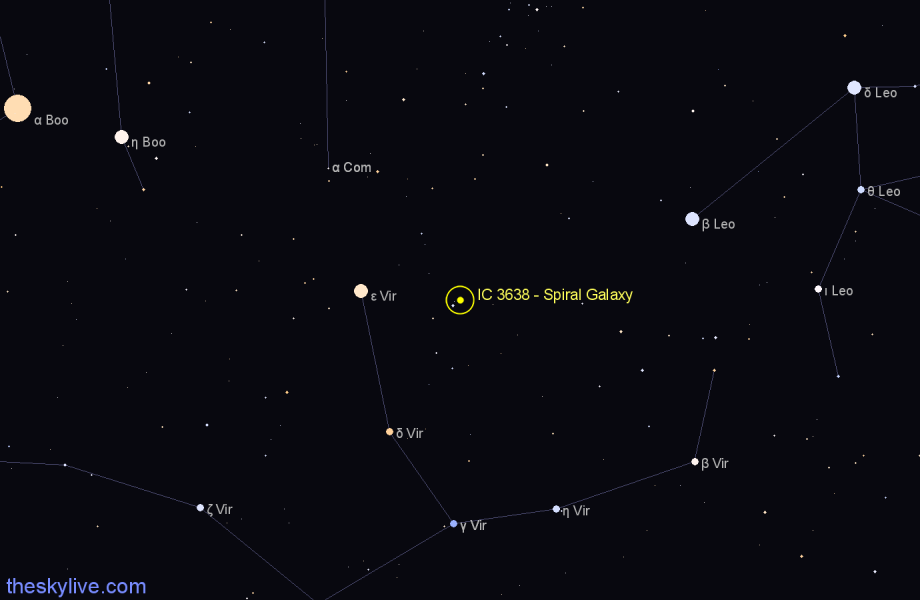 Finder chart IC 3638 - Spiral Galaxy in Virgo star
