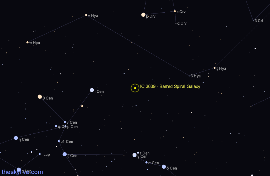 Finder chart IC 3639 - Barred Spiral Galaxy in Centaurus star