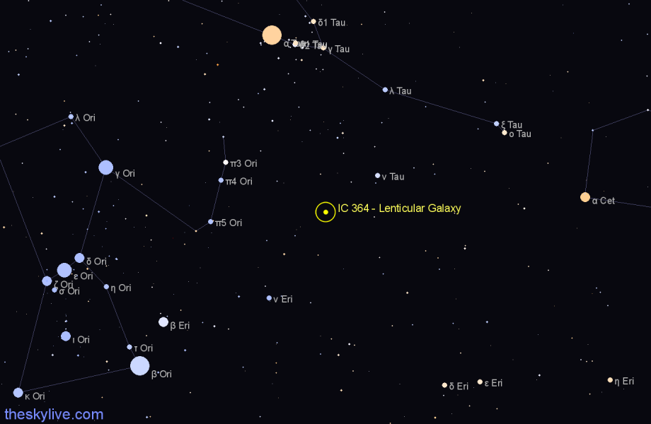 Finder chart IC 364 - Lenticular Galaxy in Taurus star