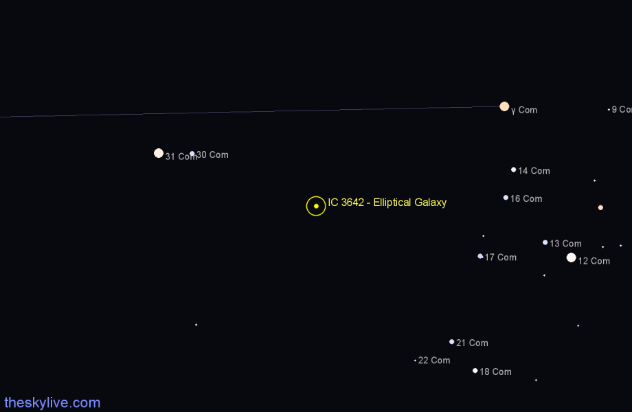 Finder chart IC 3642 - Elliptical Galaxy in Coma Berenices star
