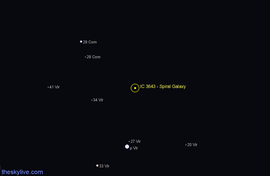 Finder chart IC 3643 - Spiral Galaxy in Virgo star