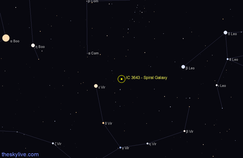 Finder chart IC 3643 - Spiral Galaxy in Virgo star