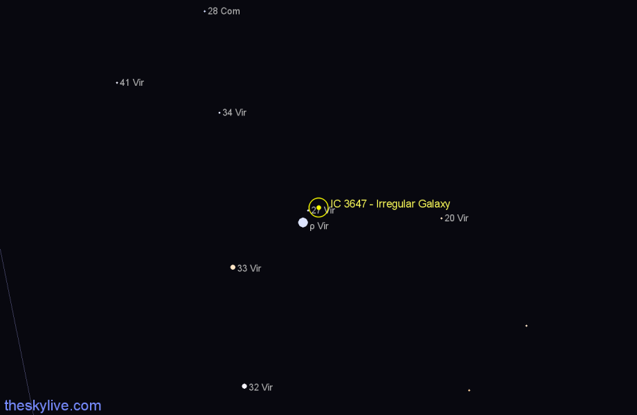 Finder chart IC 3647 - Irregular Galaxy in Virgo star