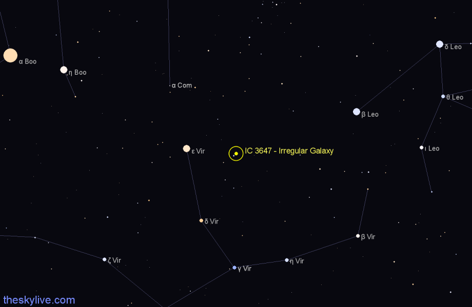 Finder chart IC 3647 - Irregular Galaxy in Virgo star