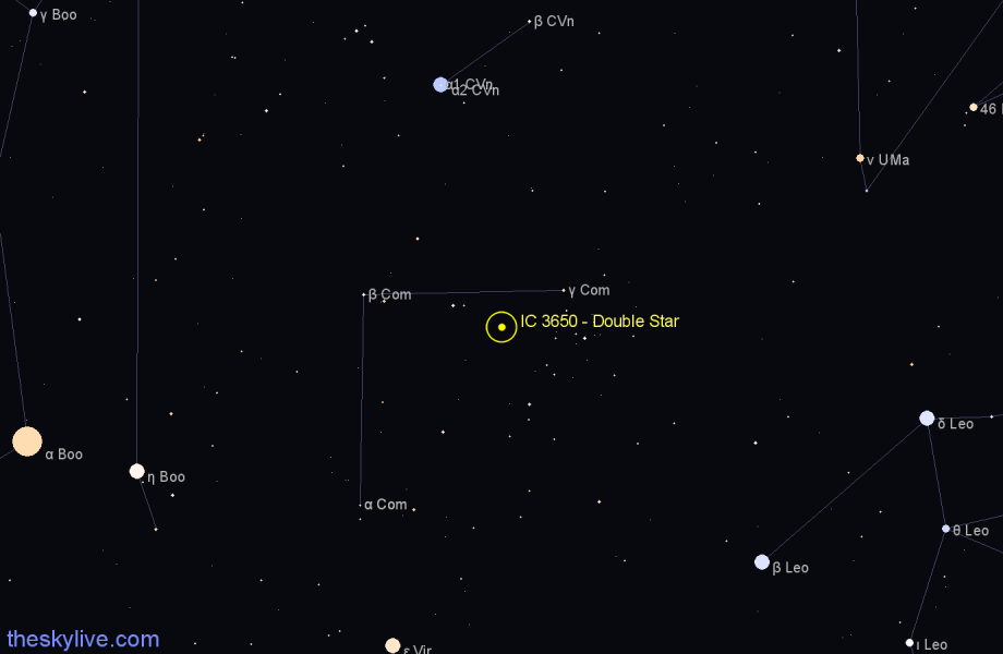 Finder chart IC 3650 - Double Star in Coma Berenices star