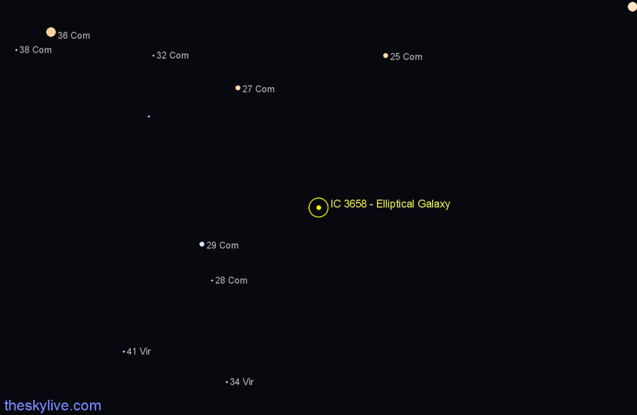 Finder chart IC 3658 - Elliptical Galaxy in Coma Berenices star