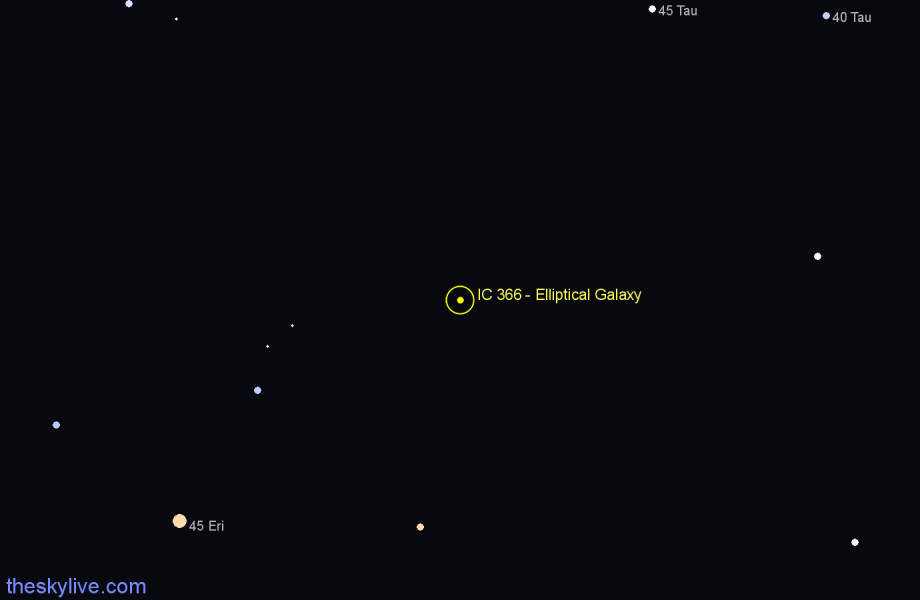Finder chart IC 366 - Elliptical Galaxy in Taurus star