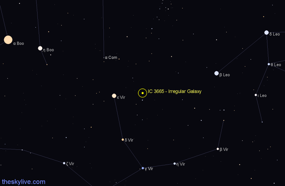 Finder chart IC 3665 - Irregular Galaxy in Virgo star