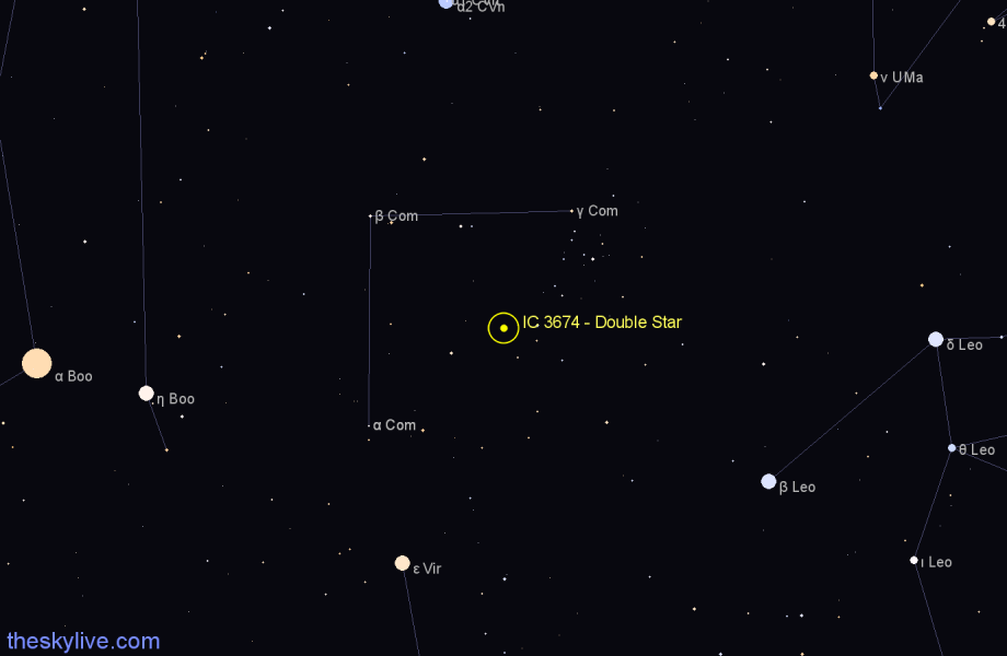 Finder chart IC 3674 - Double Star in Coma Berenices star