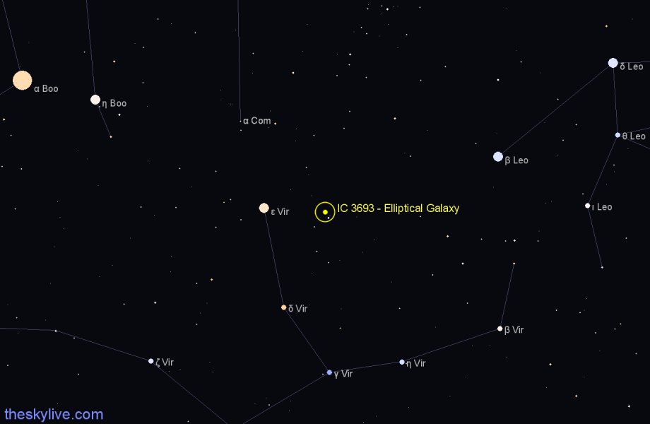 Finder chart IC 3693 - Elliptical Galaxy in Virgo star