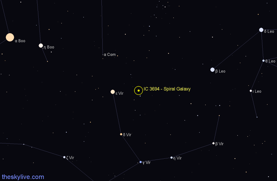 Finder chart IC 3694 - Spiral Galaxy in Virgo star