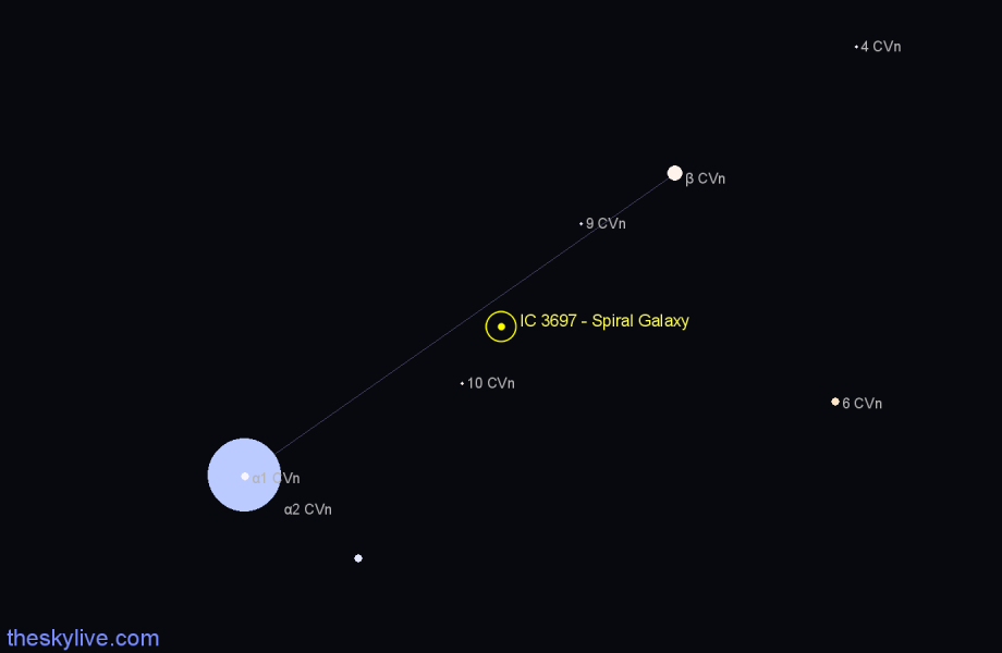 Finder chart IC 3697 - Spiral Galaxy in Canes Venatici star