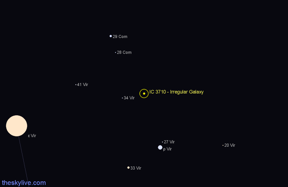 Finder chart IC 3710 - Irregular Galaxy in Virgo star