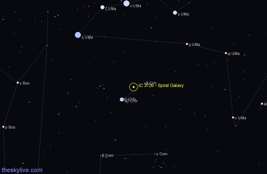 Finder chart IC 3726 - Spiral Galaxy in Canes Venatici star