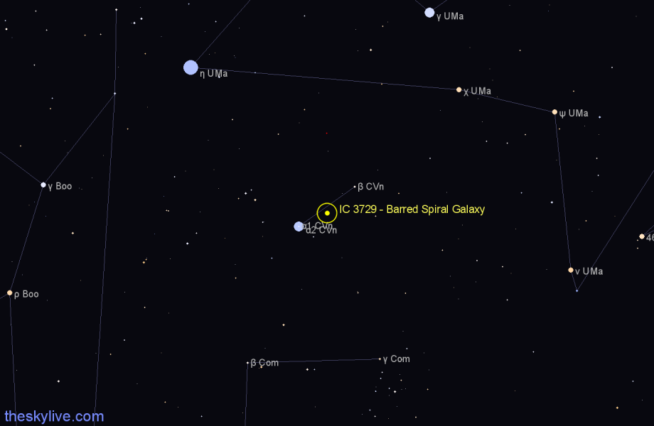 Finder chart IC 3729 - Barred Spiral Galaxy in Canes Venatici star