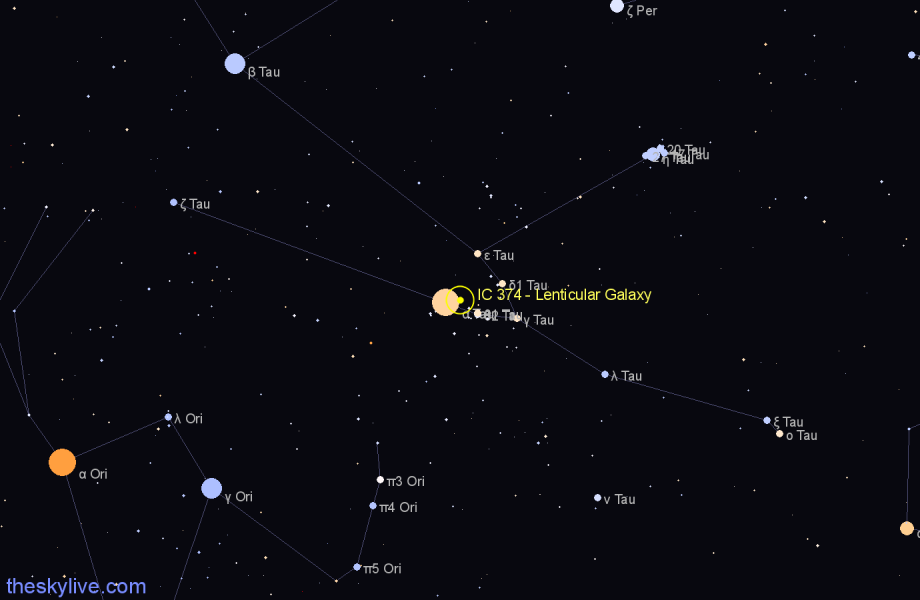 Finder chart IC 374 - Lenticular Galaxy in Taurus star