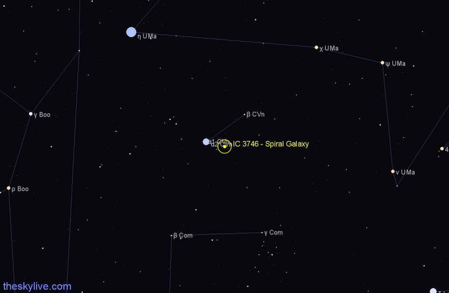 Finder chart IC 3746 - Spiral Galaxy in Canes Venatici star