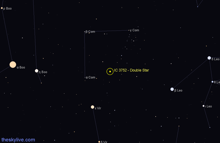 Finder chart IC 3752 - Double Star in Coma Berenices star