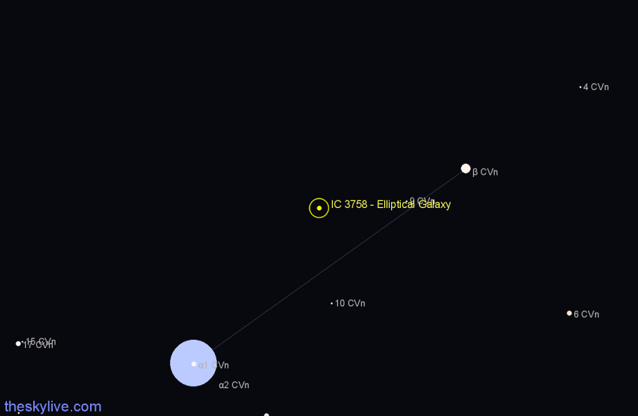 Finder chart IC 3758 - Elliptical Galaxy in Canes Venatici star