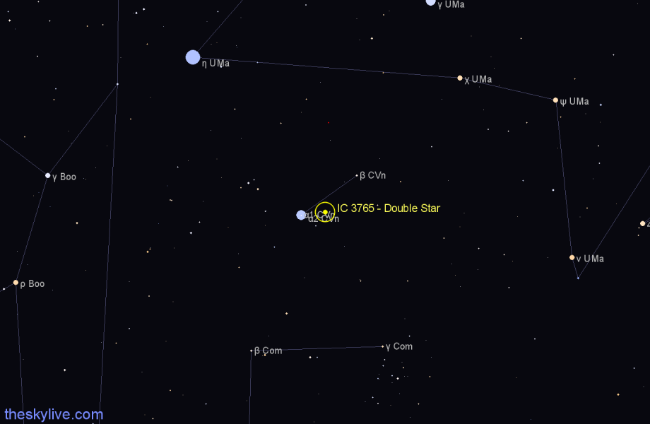 Finder chart IC 3765 - Double Star in Canes Venatici star
