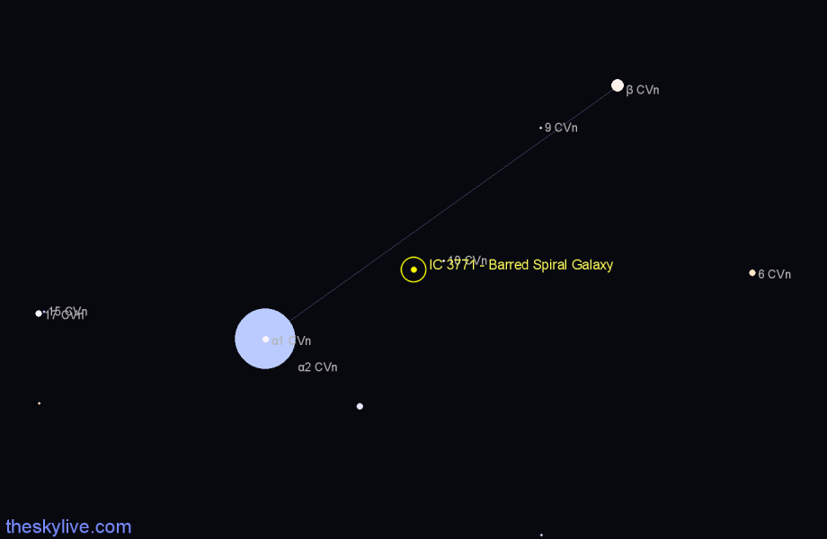 Finder chart IC 3771 - Barred Spiral Galaxy in Canes Venatici star
