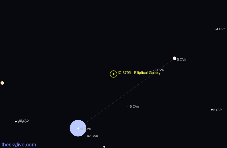 Finder chart IC 3795 - Elliptical Galaxy in Canes Venatici star