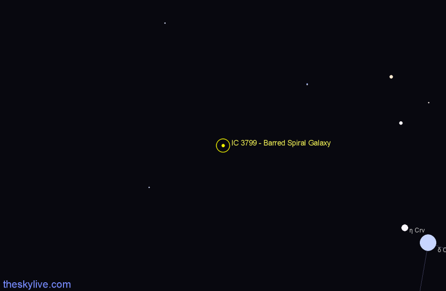 Finder chart IC 3799 - Barred Spiral Galaxy in Corvus star