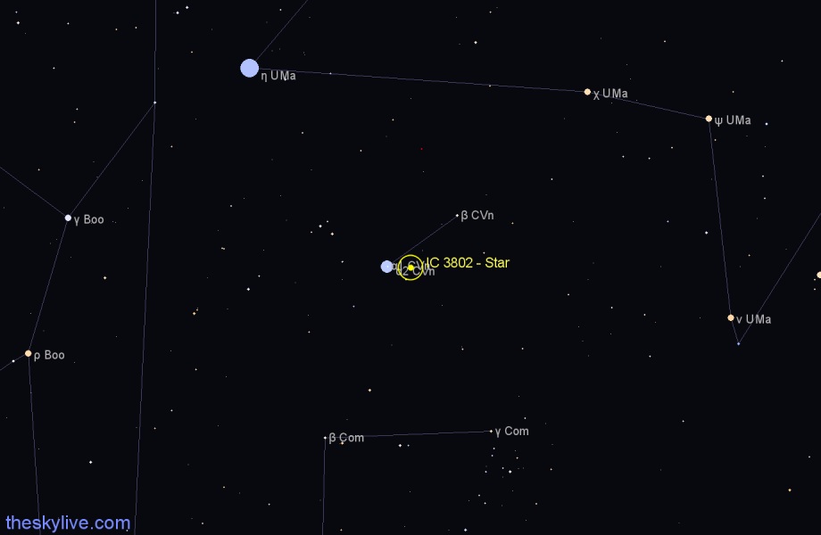 Finder chart IC 3802 - Star in Canes Venatici star
