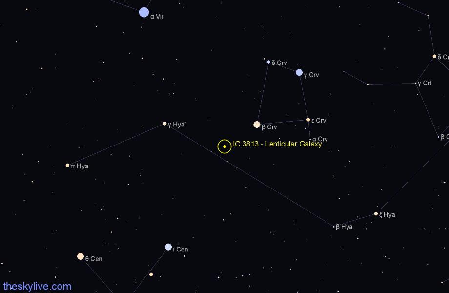 Finder chart IC 3813 - Lenticular Galaxy in Hydra star