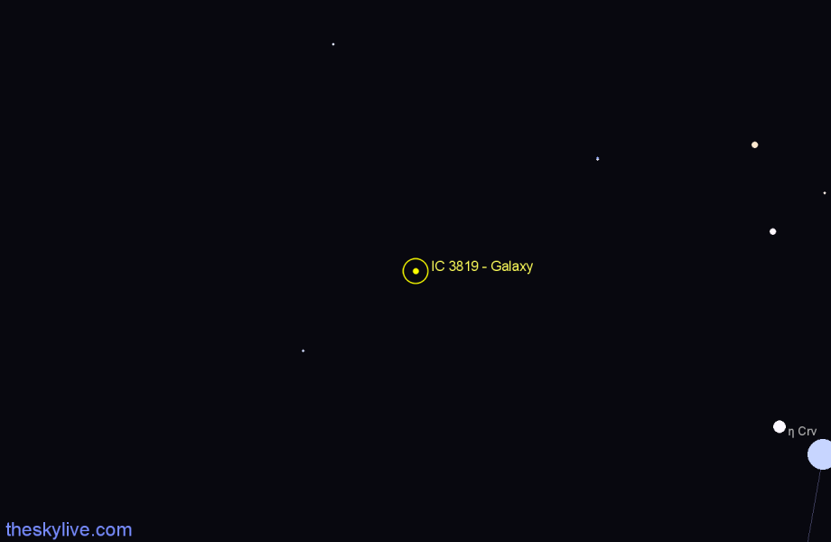 Finder chart IC 3819 - Galaxy in Corvus star
