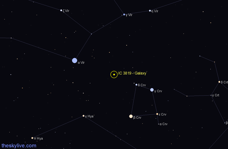 Finder chart IC 3819 - Galaxy in Corvus star