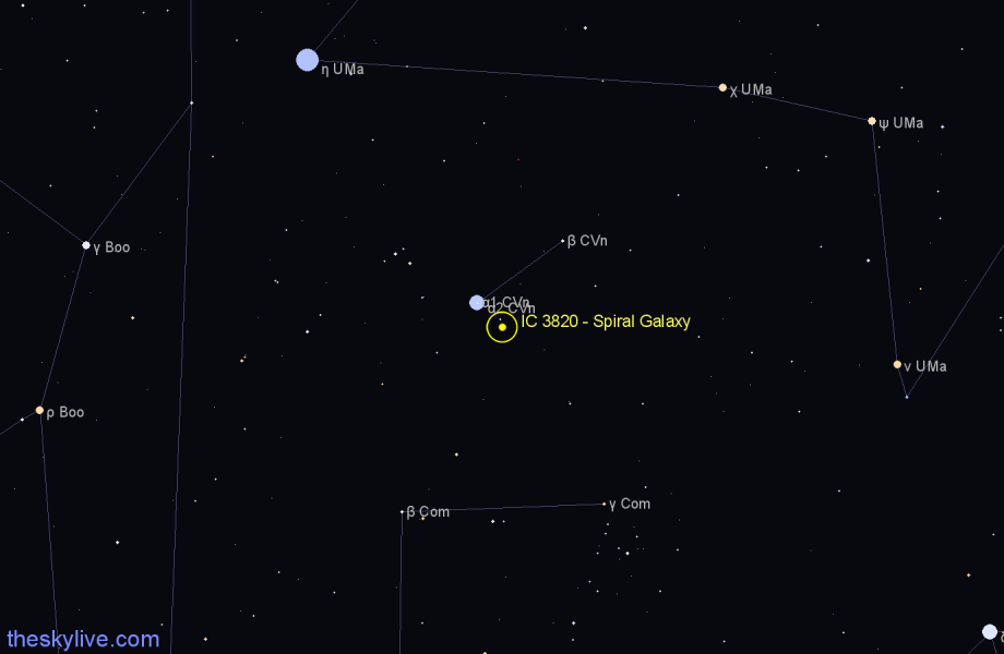 Finder chart IC 3820 - Spiral Galaxy in Canes Venatici star