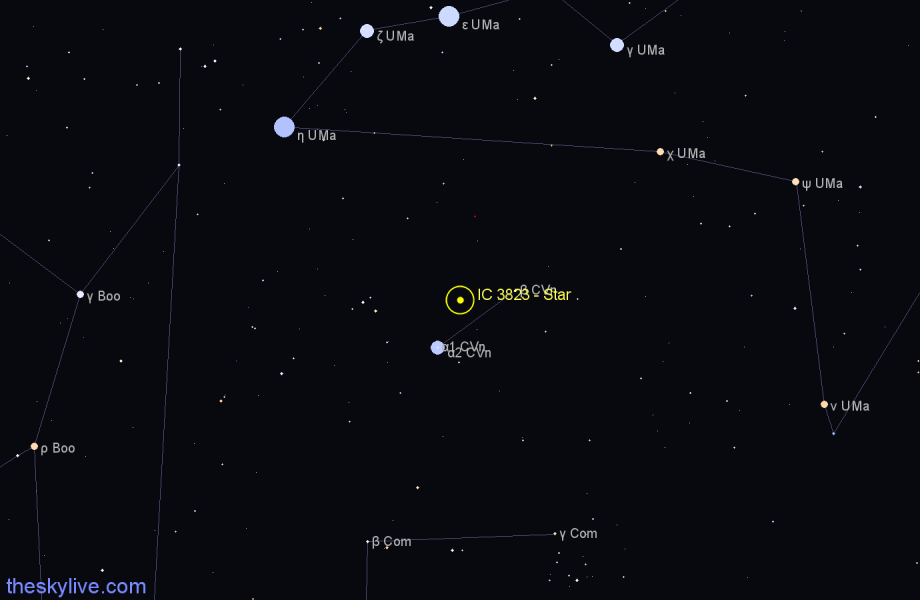 Finder chart IC 3823 - Star in Canes Venatici star
