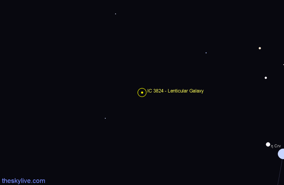 Finder chart IC 3824 - Lenticular Galaxy in Corvus star