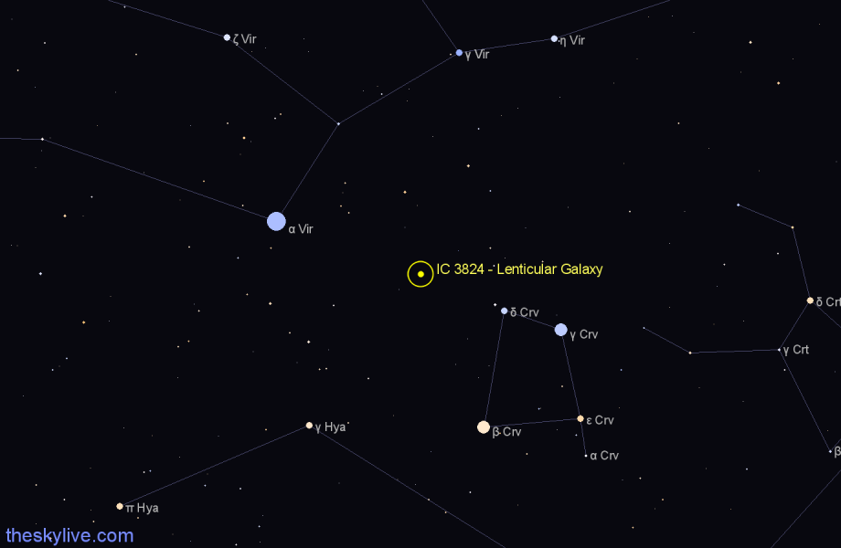 Finder chart IC 3824 - Lenticular Galaxy in Corvus star