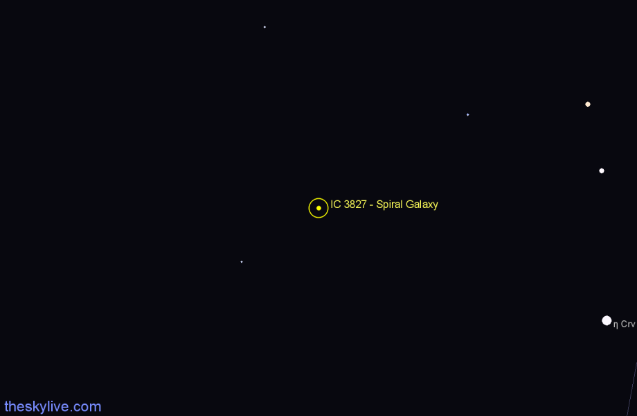 Finder chart IC 3827 - Spiral Galaxy in Corvus star