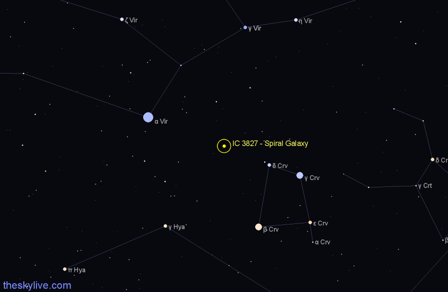 Finder chart IC 3827 - Spiral Galaxy in Corvus star