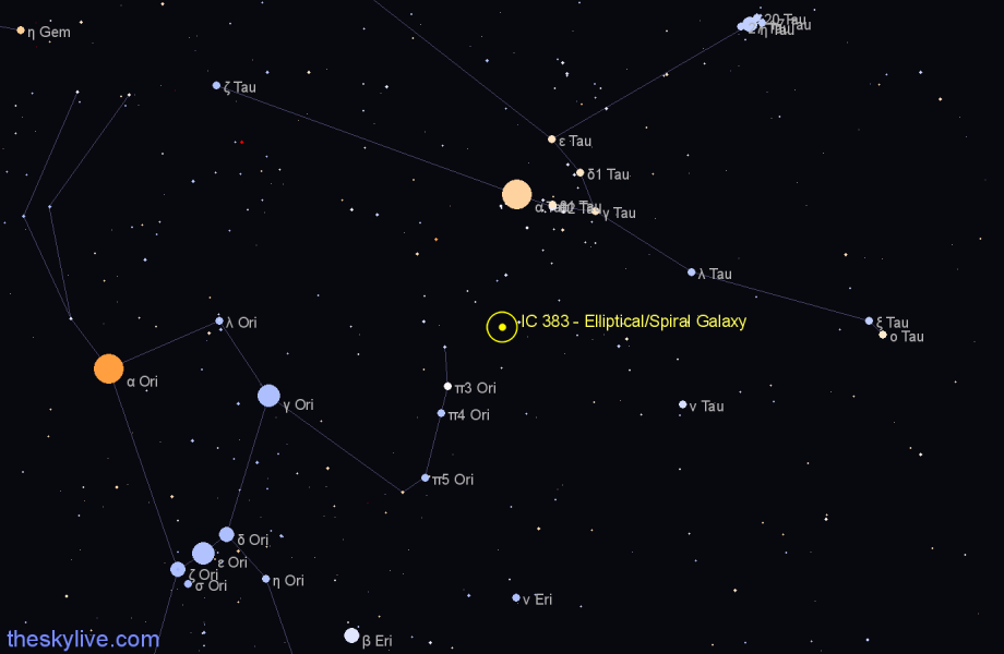 Finder chart IC 383 - Elliptical/Spiral Galaxy in Taurus star