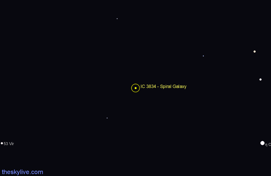 Finder chart IC 3834 - Spiral Galaxy in Corvus star