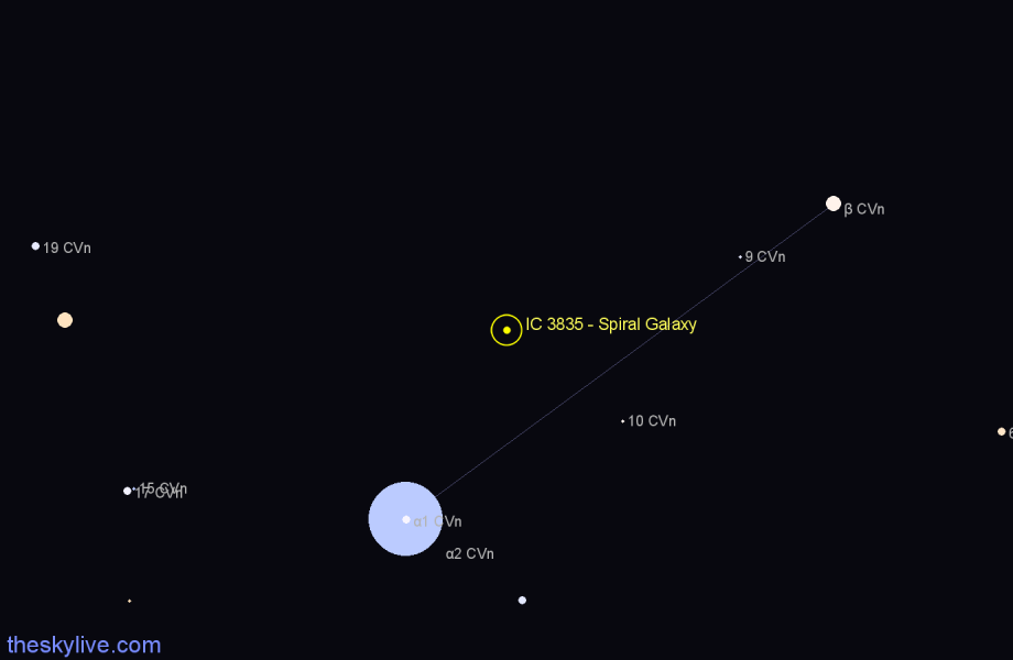 Finder chart IC 3835 - Spiral Galaxy in Canes Venatici star