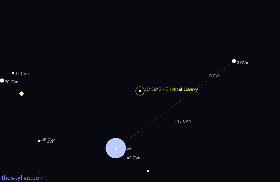 Finder chart IC 3842 - Elliptical Galaxy in Canes Venatici star