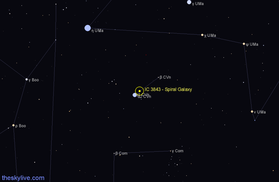 Finder chart IC 3843 - Spiral Galaxy in Canes Venatici star