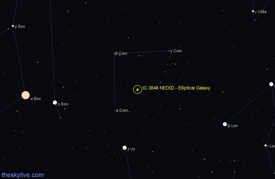Finder chart IC 3848 NED02 - Elliptical Galaxy in Coma Berenices star