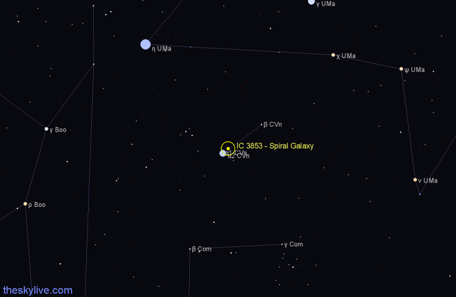 Finder chart IC 3853 - Spiral Galaxy in Canes Venatici star