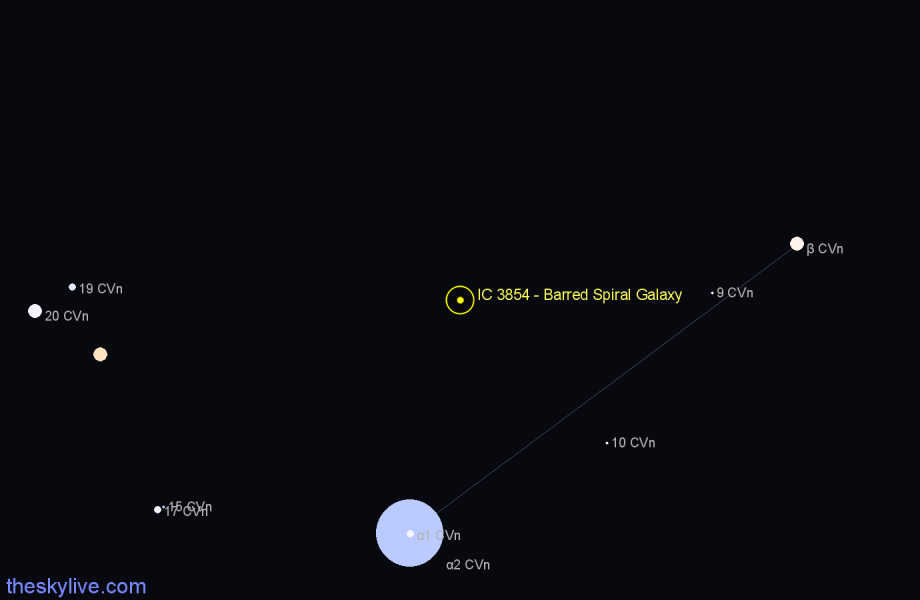 Finder chart IC 3854 - Barred Spiral Galaxy in Canes Venatici star